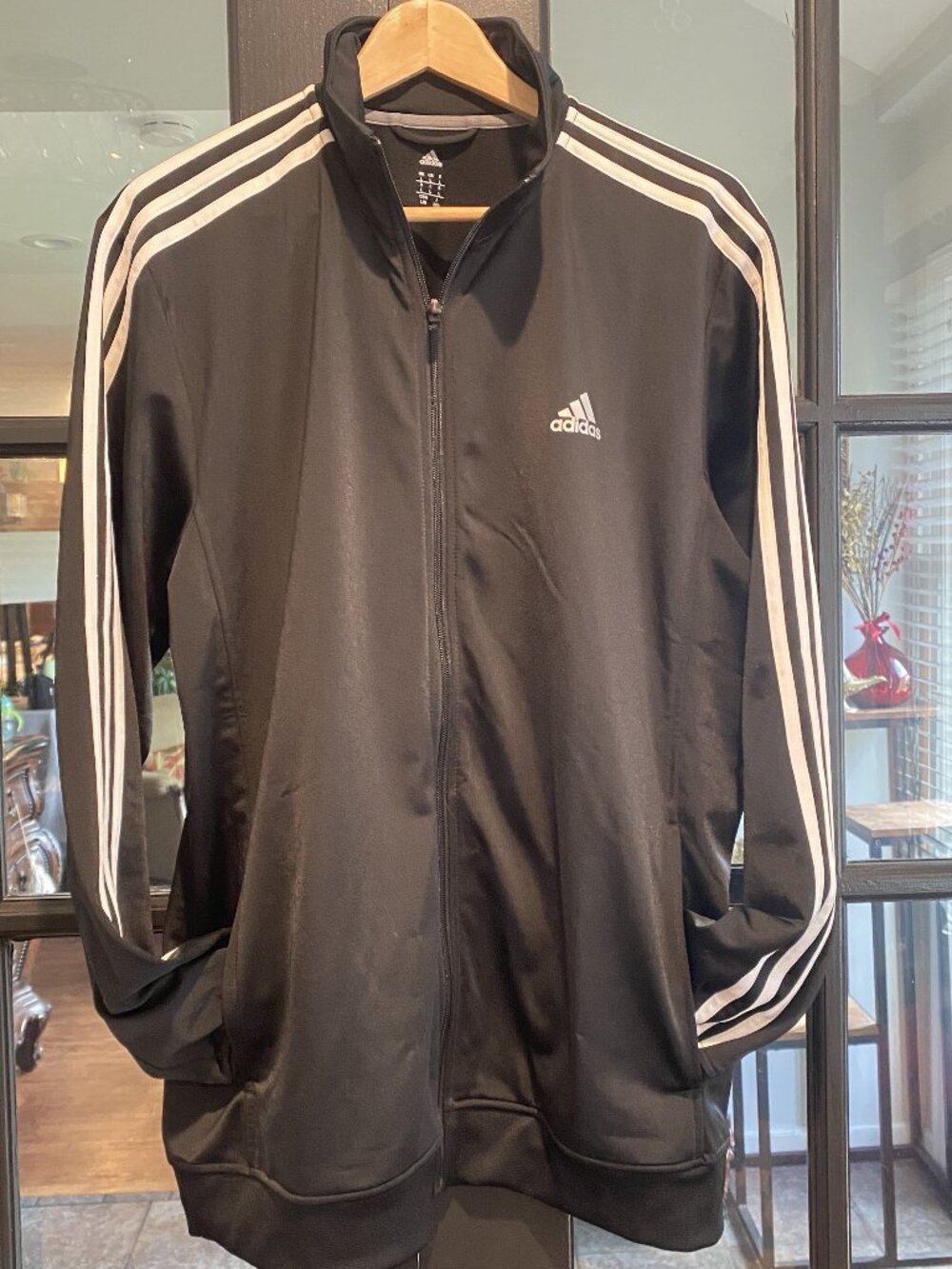Adidas Men’s Black 3-Stripes Full Zip Track Jacket White Logo size L
